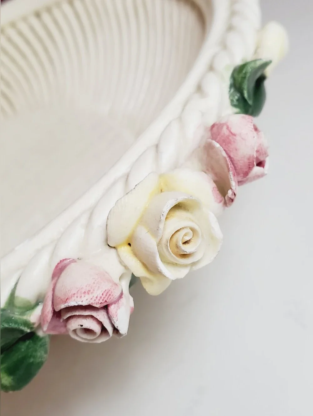Vintage Italian Ceramic Floral Lattice Cottagecore Basket